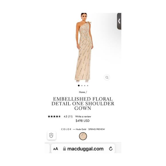 MAC DUGGAL Gold Embellished Floral Detail One Shoulder Gown Size 14 NWT - Picture 4 of 13